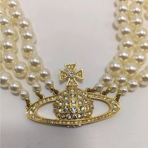 Brand-new Vivienne Westwood Three-Tier Pearl Necklace with Gold-Tone Pendant